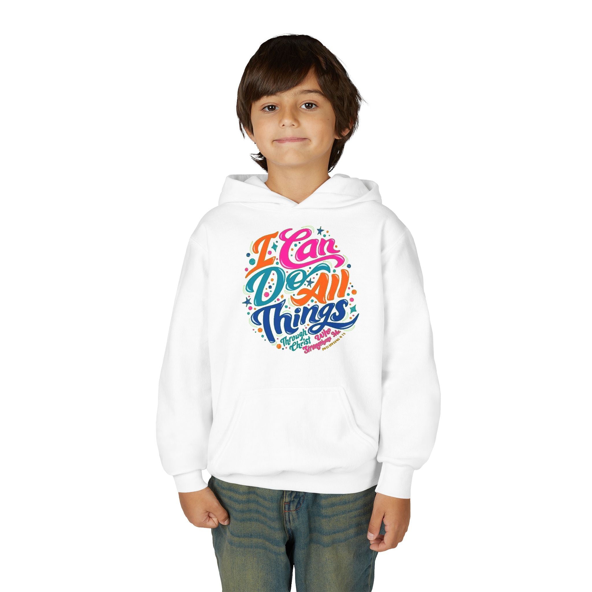Youth Hoodie — "I Can Do All Things" Inspirational Christian Sweatshirt