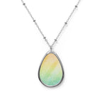 Oval Pendant Necklace — Pastel Feather Teardrop Jewelry