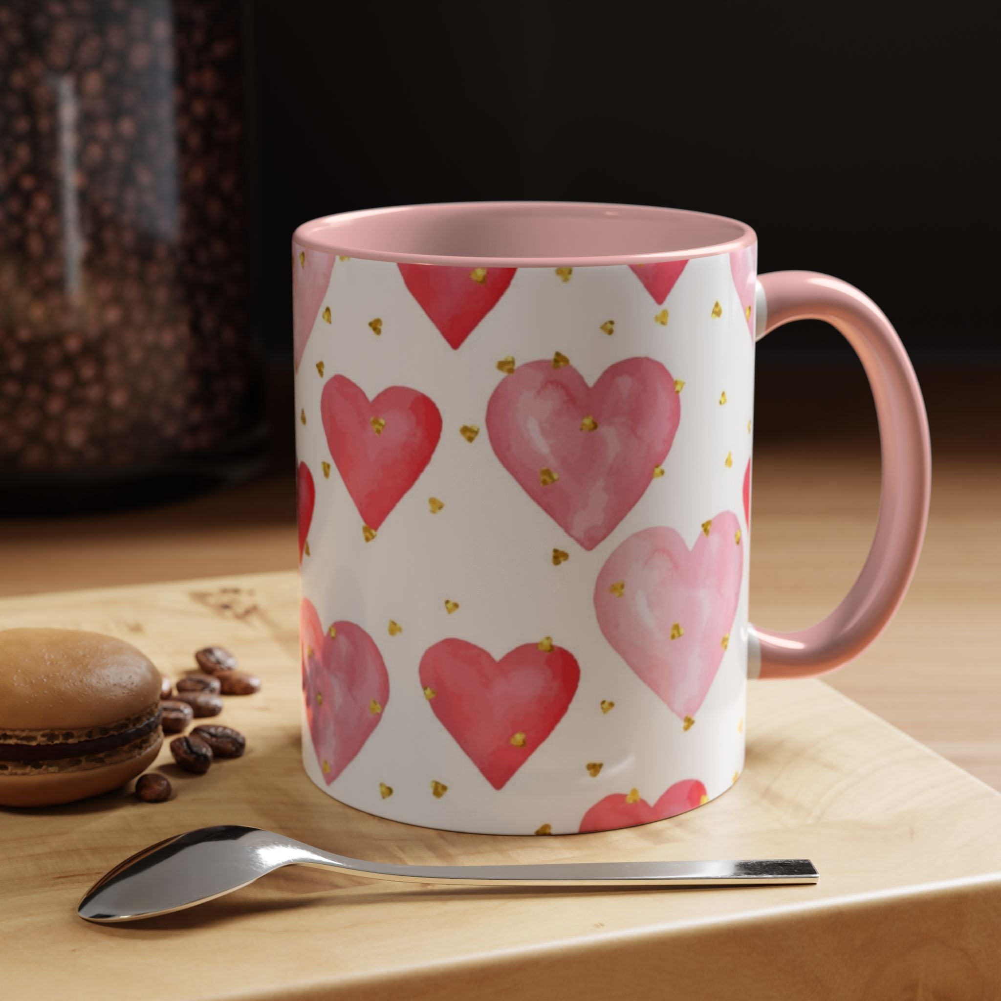 Pink Watercolor Hearts Accent Coffee Mug — Romantic Valentine’s Day Gift