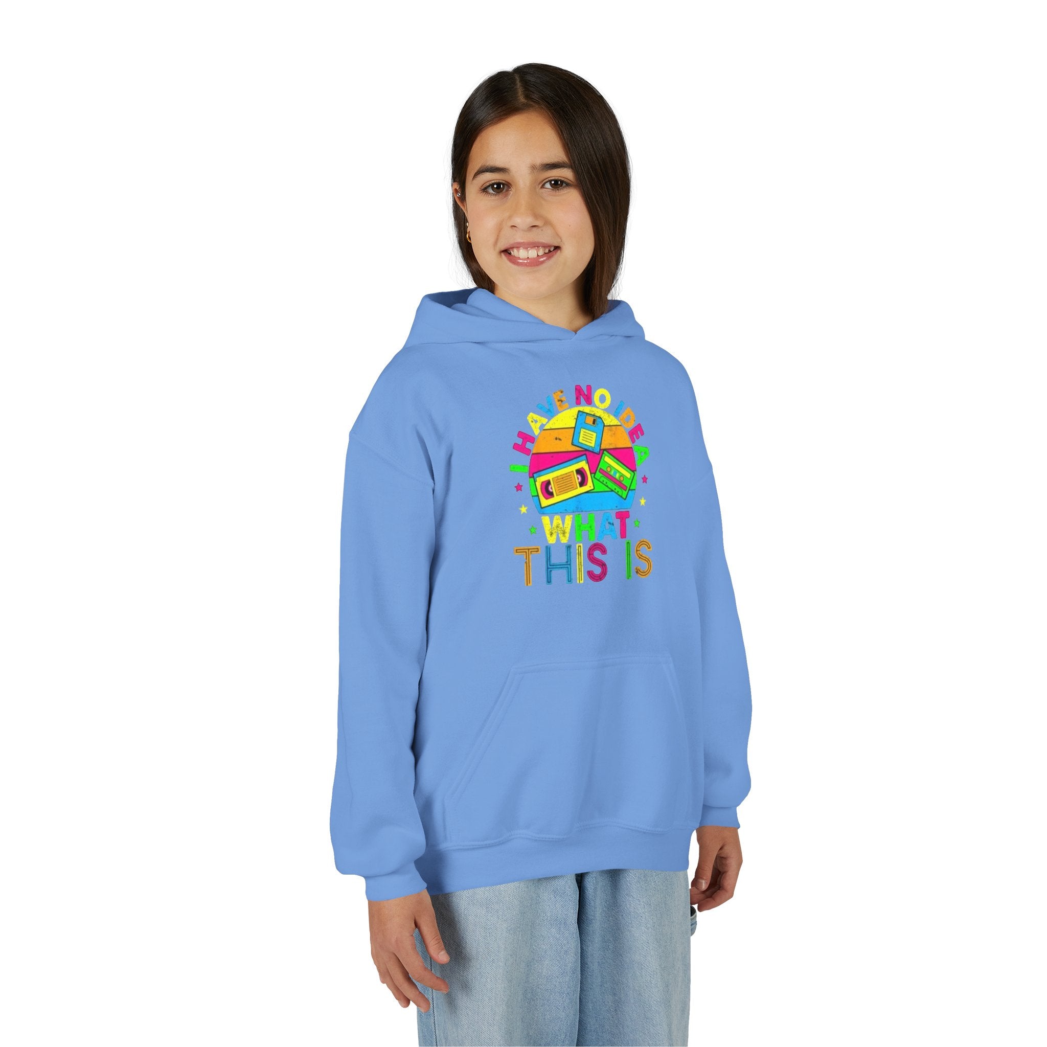 Youth Hoodie — Colorful Retro Cassette 'I Have No Idea What This Is' Graphic