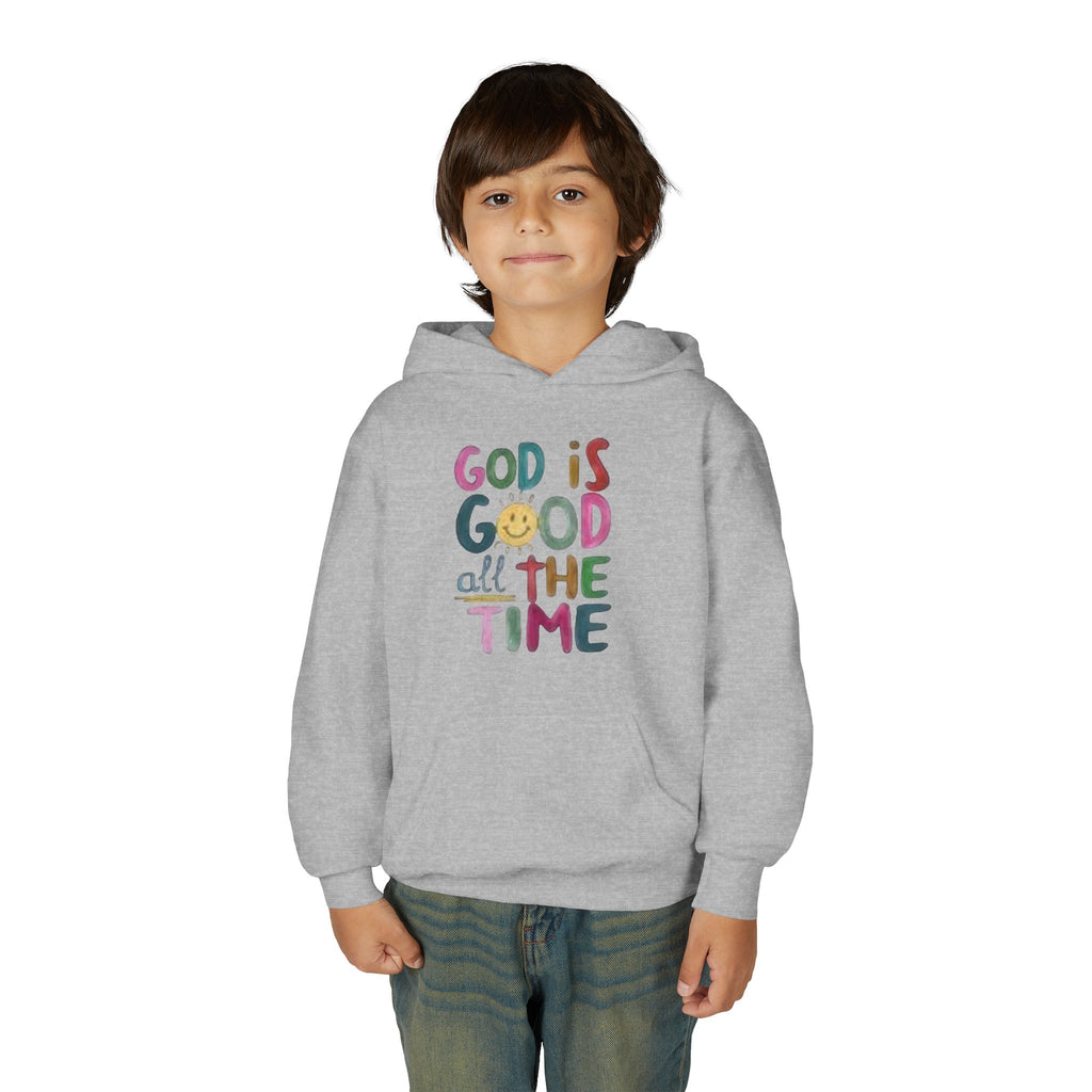 Youth Hoodie — "God Is Good All The Time" Colorful Faith Pullover