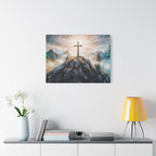 Cross on Mountain Matte Canvas Wall Art — Christian Inspirational Landscape