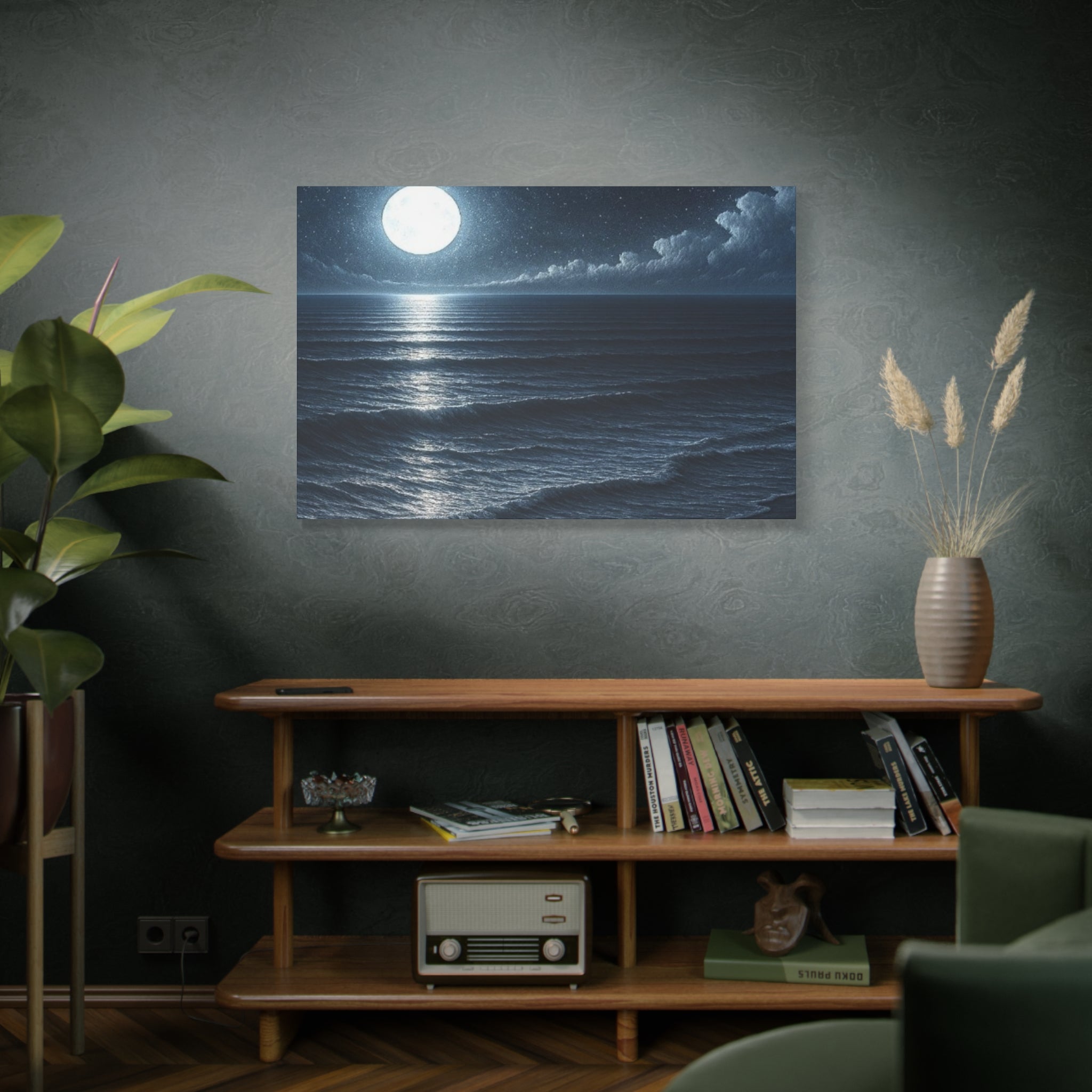 Moonlit Ocean Canvas Wall Art — Serene Night Seascape Matte Stretched Print