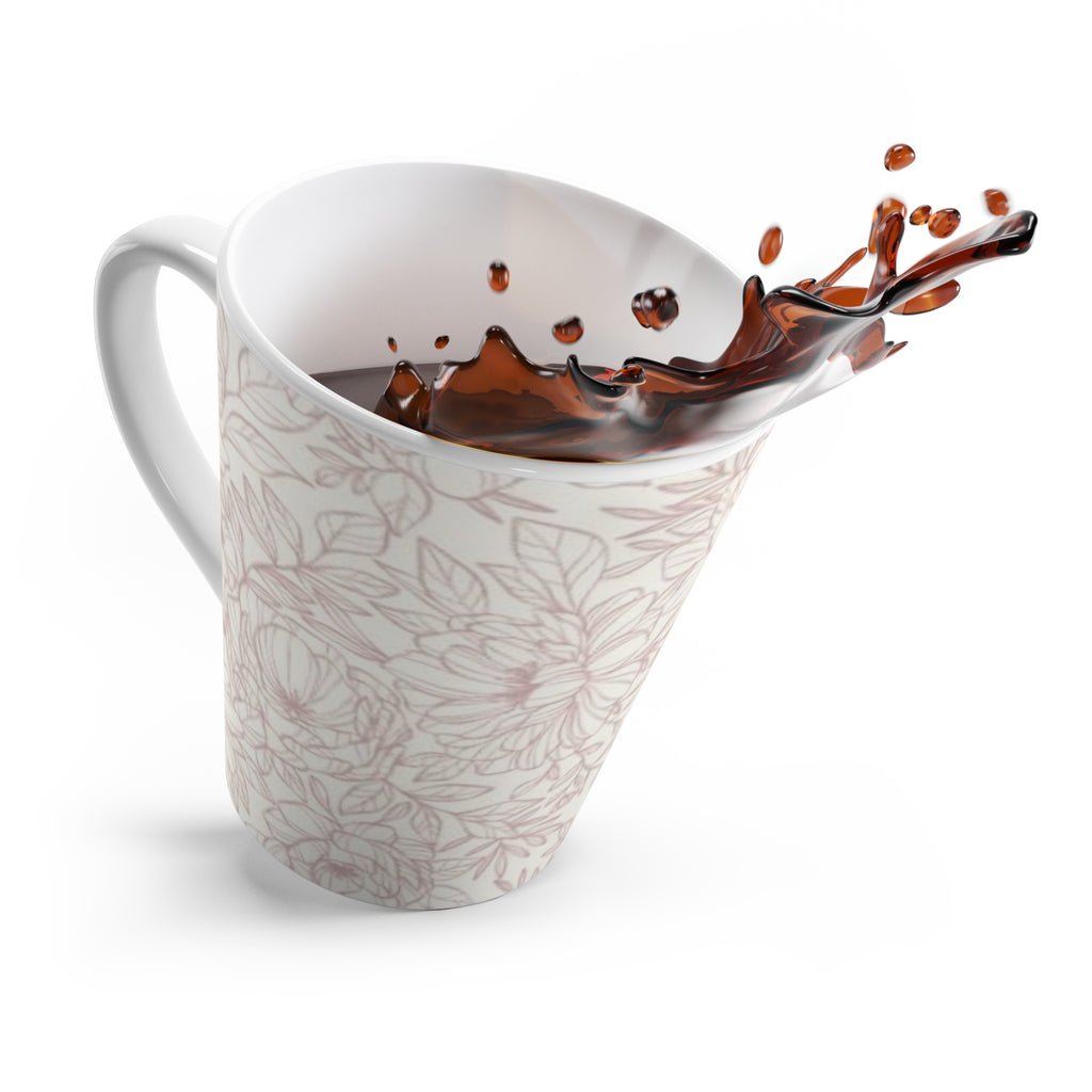 Floral Latte Mug — Soft Pink Hand-Drawn Flower Pattern Coffee Cup