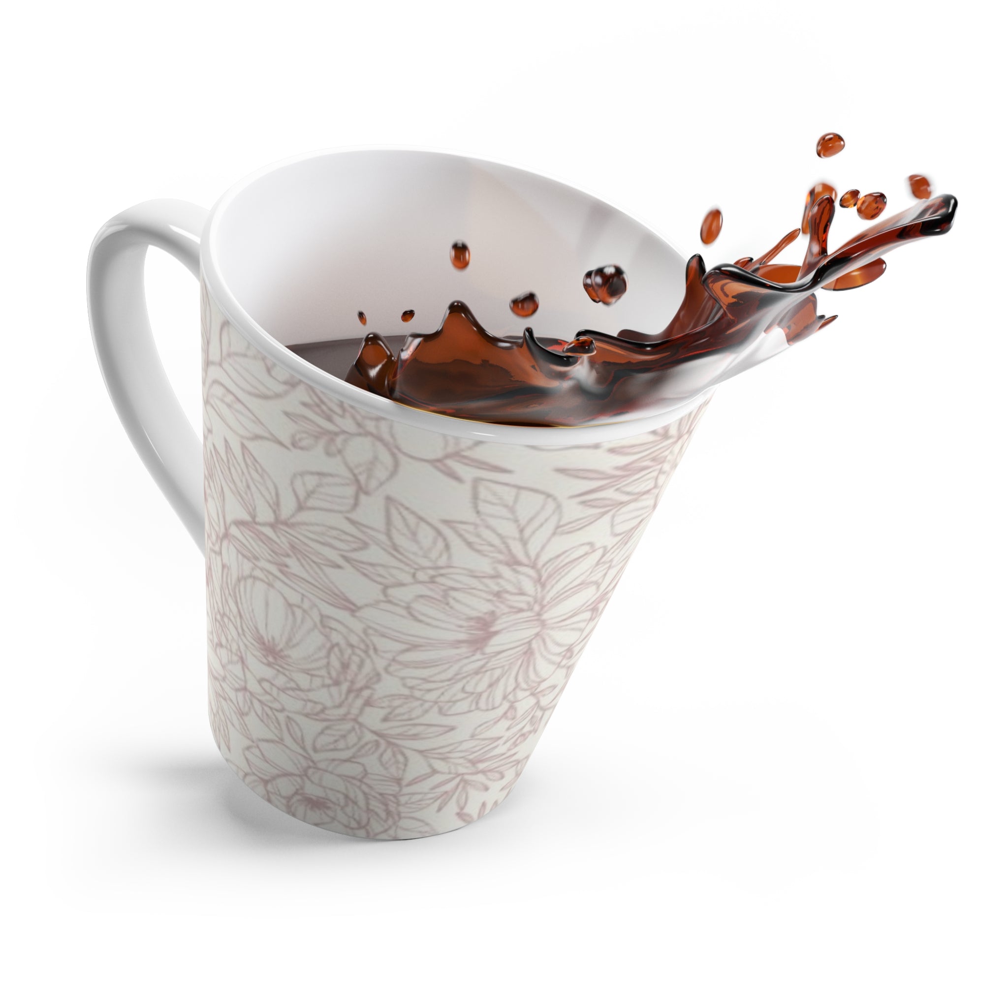 Floral Latte Mug — Soft Pink Hand-Drawn Flower Pattern Coffee Cup