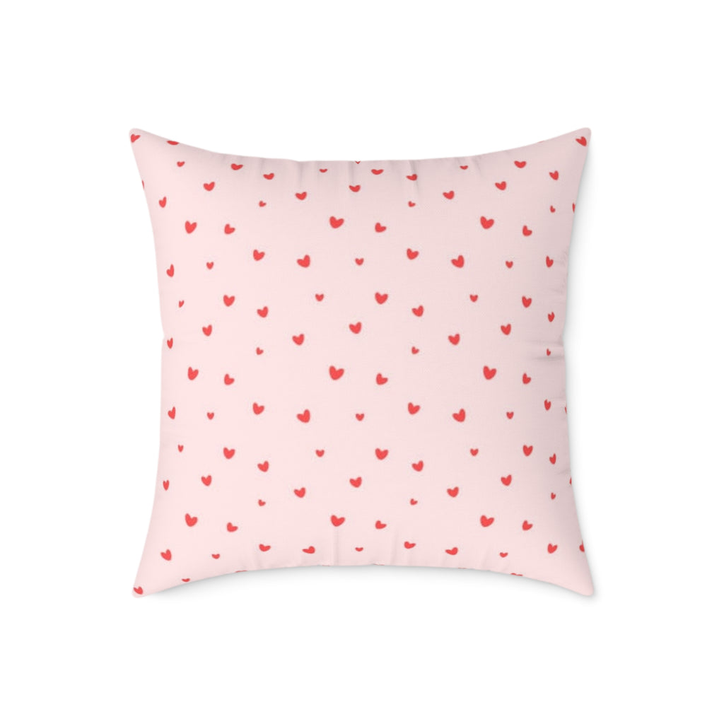 Heart Confetti Square Pillow — Pink Decorative Throw Pillow for Valentine’s Day & Romantic Home Decor