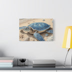 Blue Sea Turtle Canvas Art — Coastal Beach Wall Decor