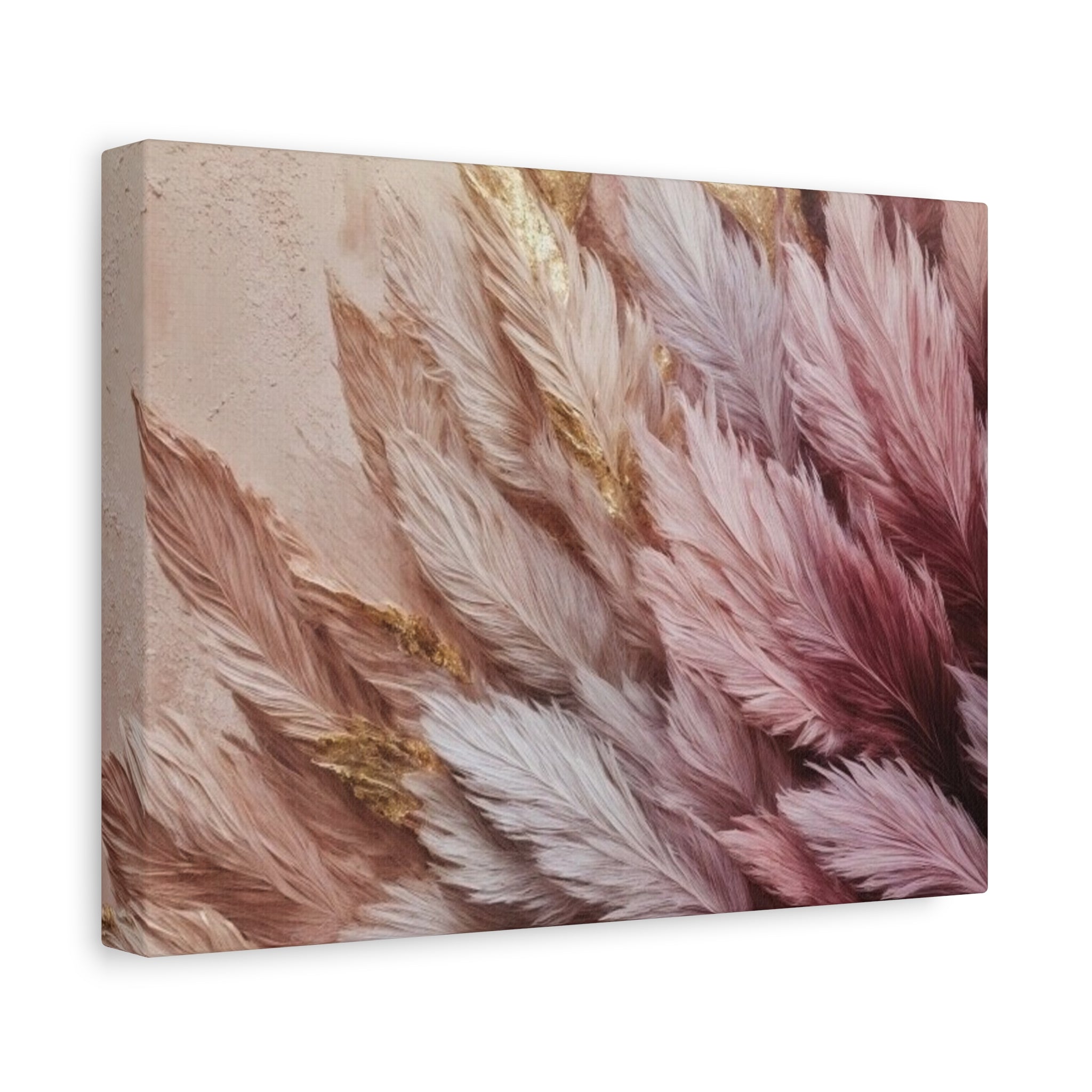 Feathered Pampas Wall Art Canvas — Blush Pink Botanical Decor, Matte Stretched 1.25"