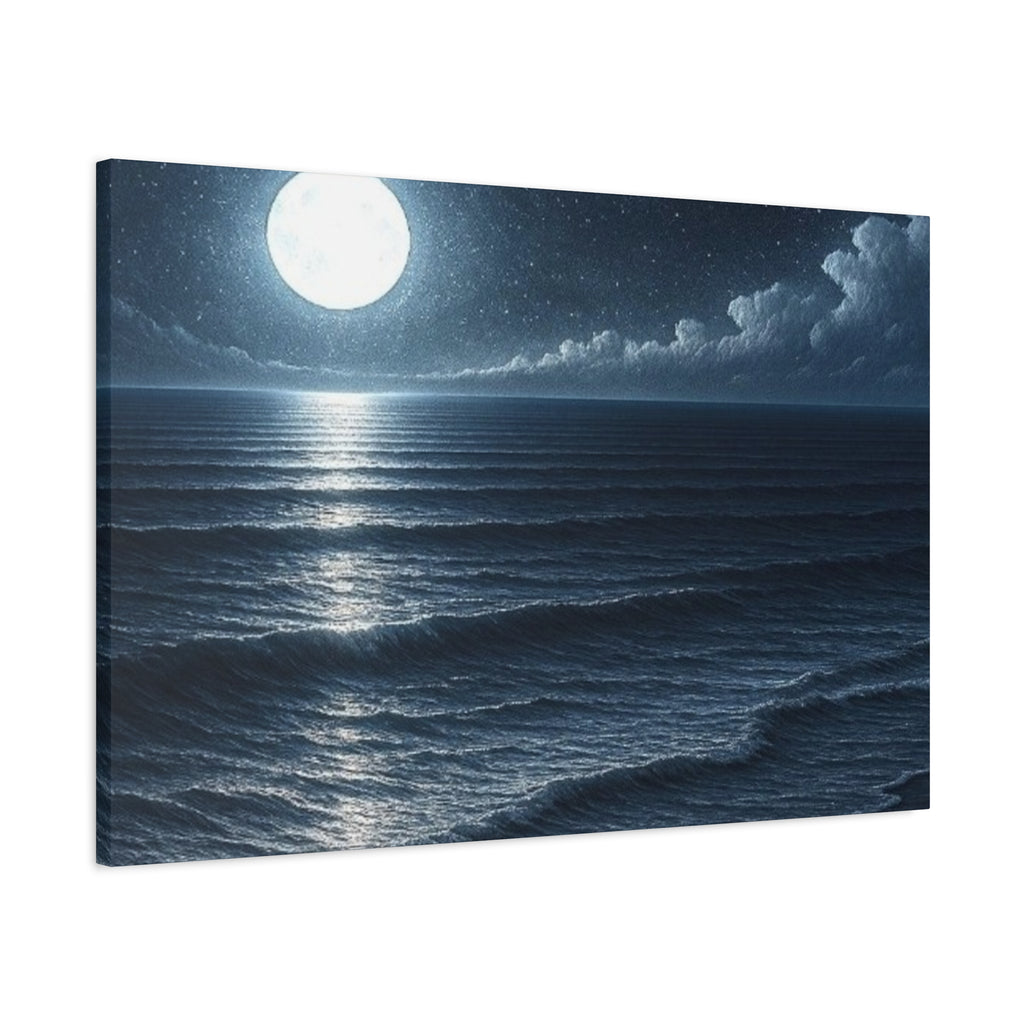 Moonlit Ocean Canvas Wall Art — Serene Night Seascape Matte Stretched Print