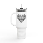 40oz Insulated Travel Mug — Silver Doodle Heart Design