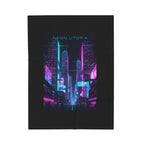 Neon Utopia Cyberpunk Skyline Velveteen Plush Blanket | synthwave cityscape, neon aesthetic