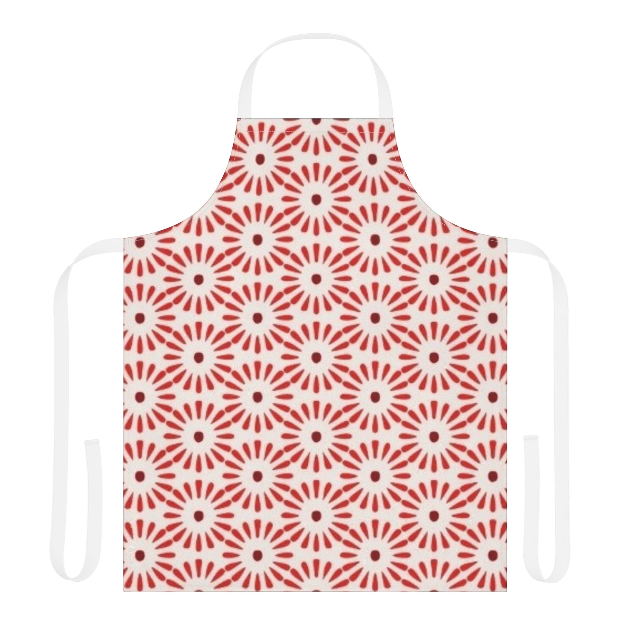 Red Floral Geometric Apron — Casual Kitchen Cooking & Baking Apron