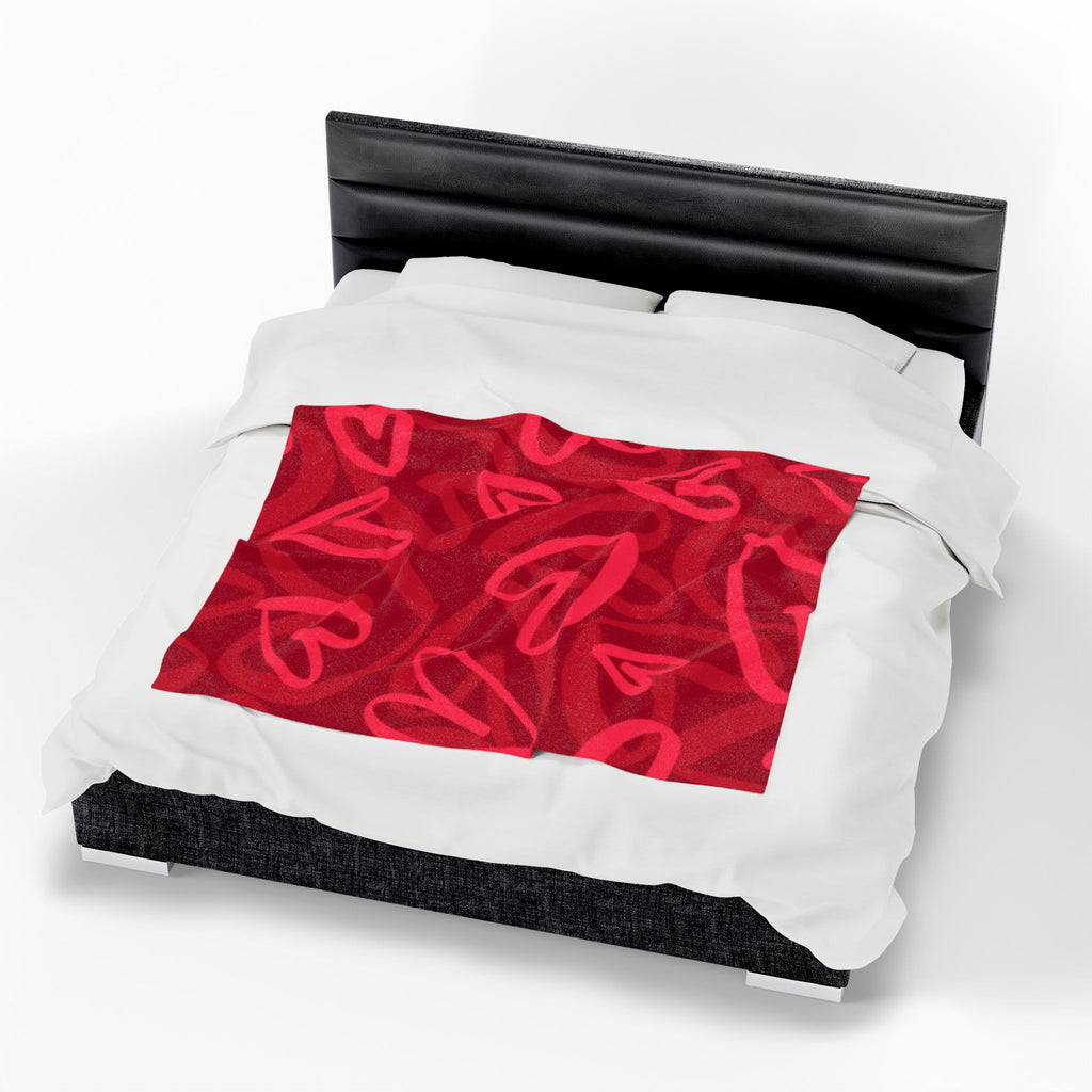 Plush Blanket — Red Heart Doodle Velveteen Throw (Valentine’s Day Gift)