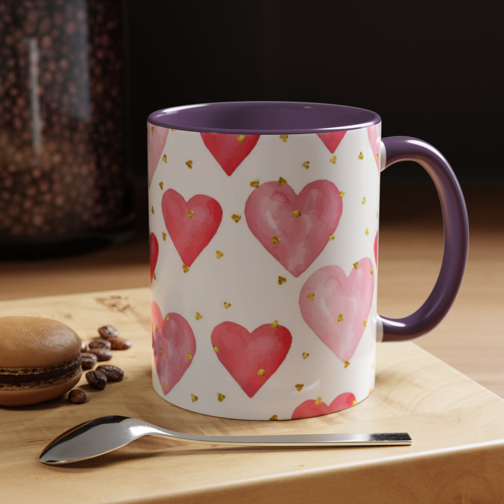 Pink Watercolor Hearts Accent Coffee Mug — Romantic Valentine’s Day Gift