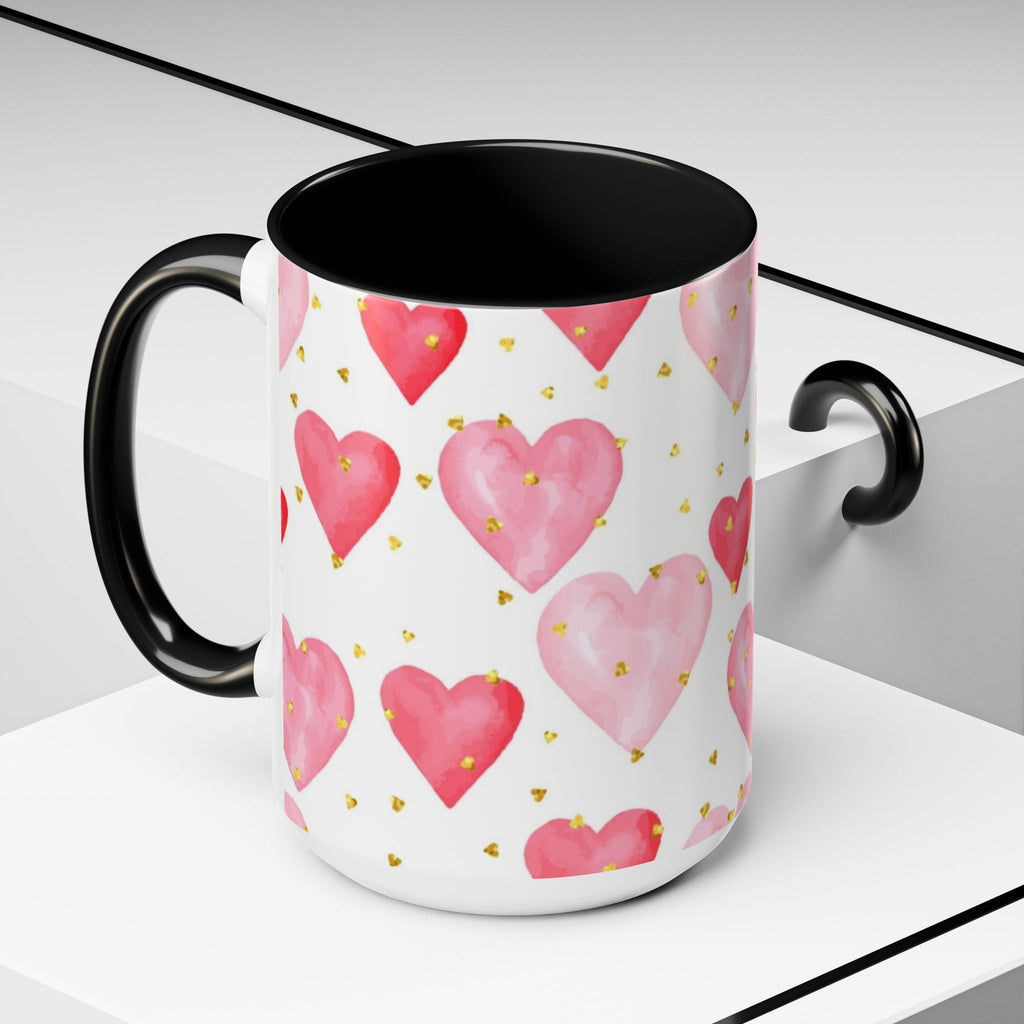 Pink Watercolor Hearts Accent Coffee Mug — Romantic Valentine’s Day Gift