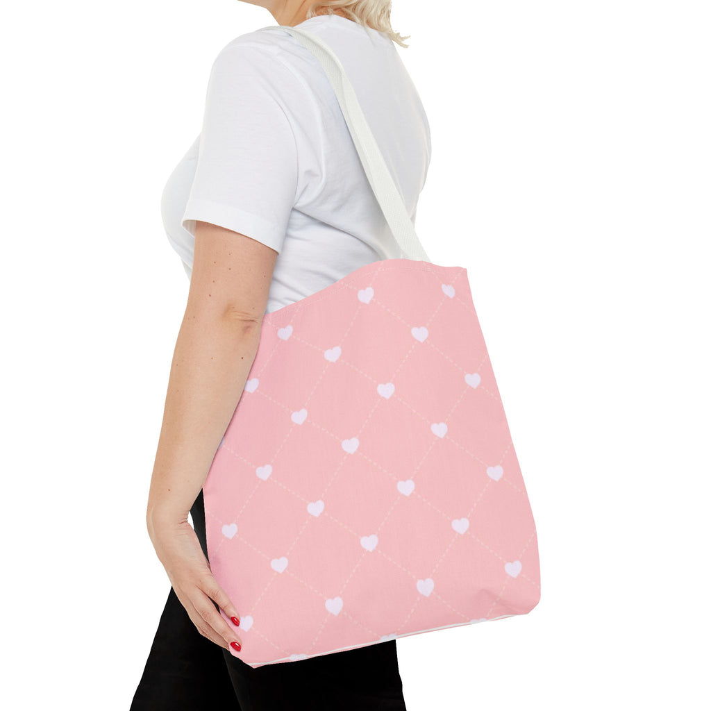 Pink Heart Pattern Tote Bag — Cute Pink AOP Shopper for Everyday Use