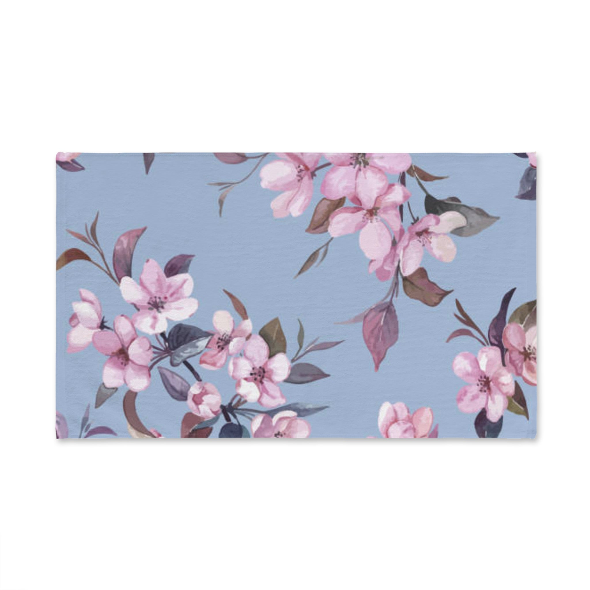 Floral Blossom Hand Towel — Pink Cherry Flowers on Dusty Blue