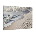 Coastal Serenity Matte Canvas Wall Art — Ocean Waves & Sandy Footprints