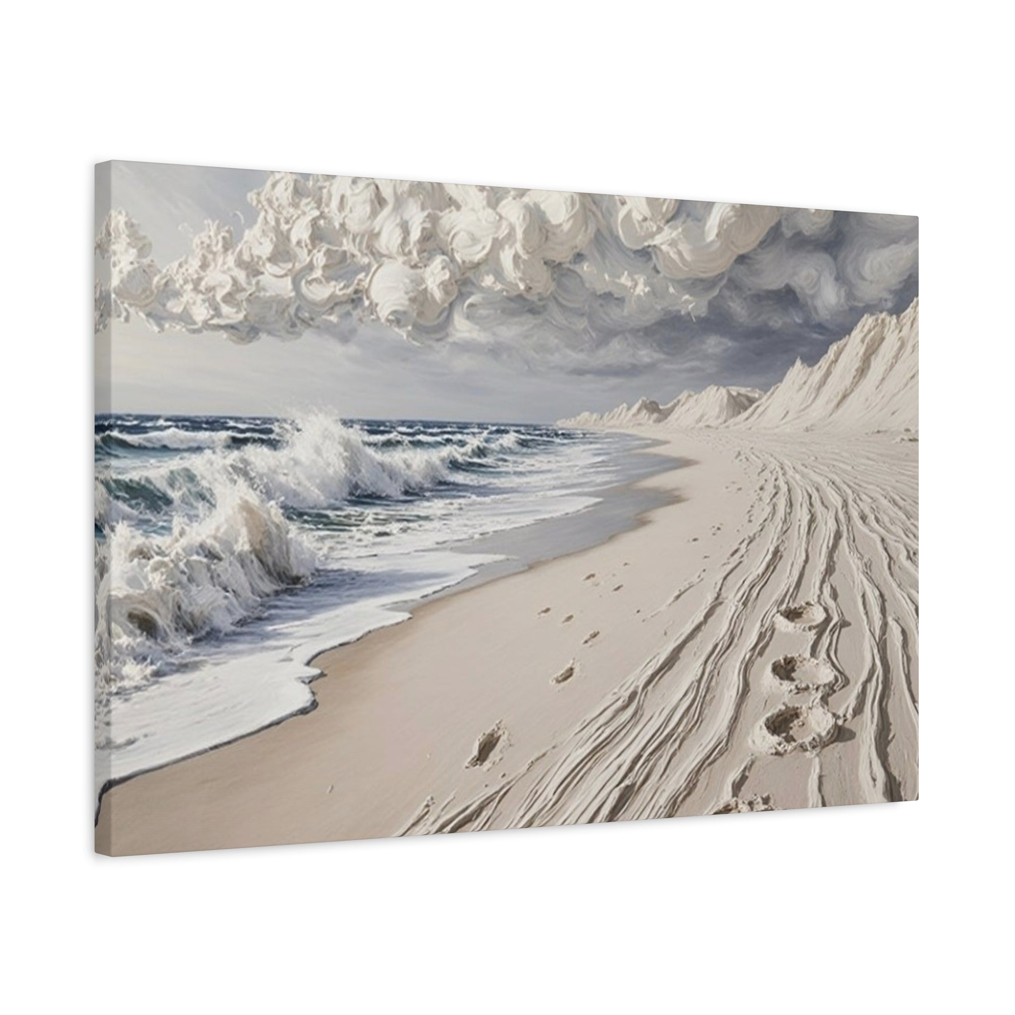 Coastal Serenity Matte Canvas Wall Art — Ocean Waves & Sandy Footprints