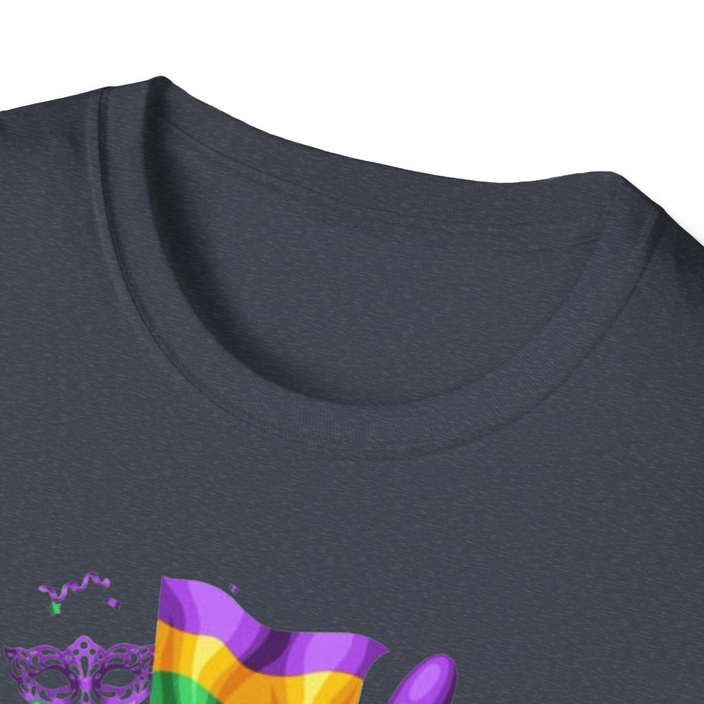 Mardi Gras Carnival T-Shirt — Festive Mask, Beads & Balloon Design