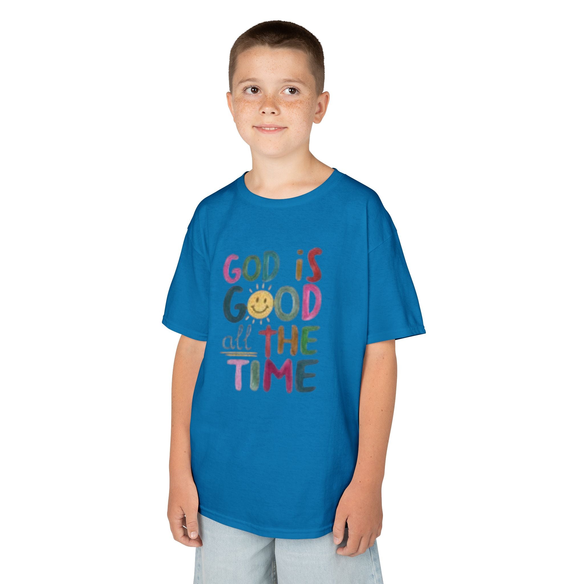 Kids Tee — "God Is Good All The Time" Colorful Faith Graphic