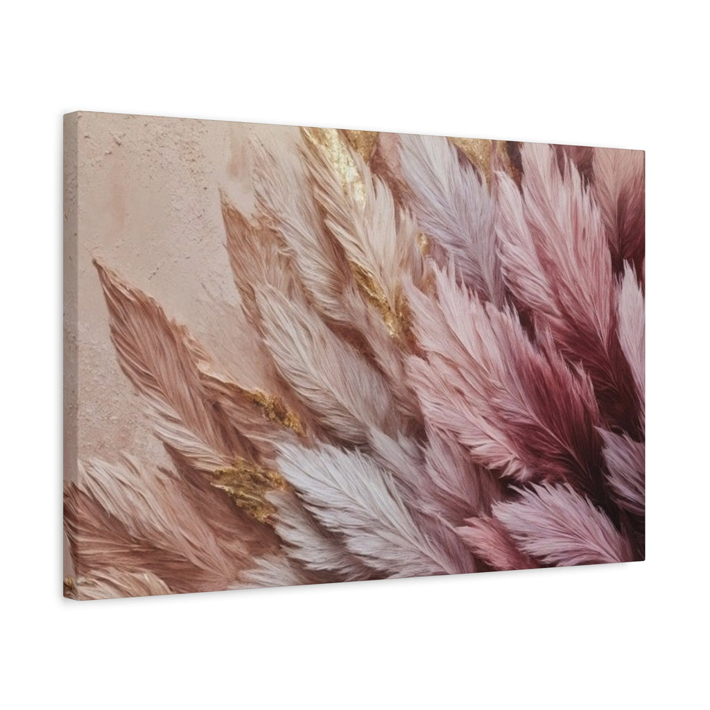 Feathered Pampas Wall Art Canvas — Blush Pink Botanical Decor, Matte Stretched 1.25"