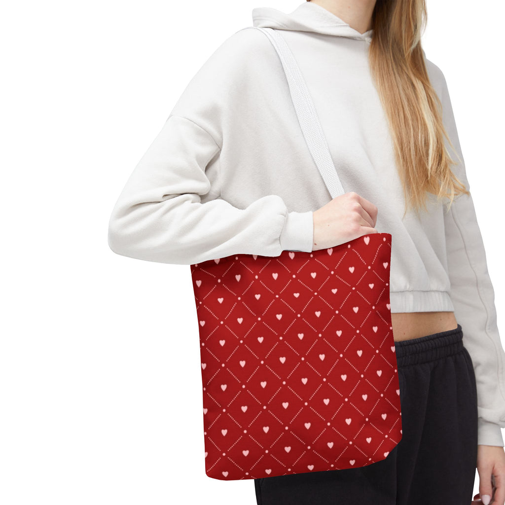 Valentine Red Diamond Heart Tote Bag — All-Over Print Canvas Shopper