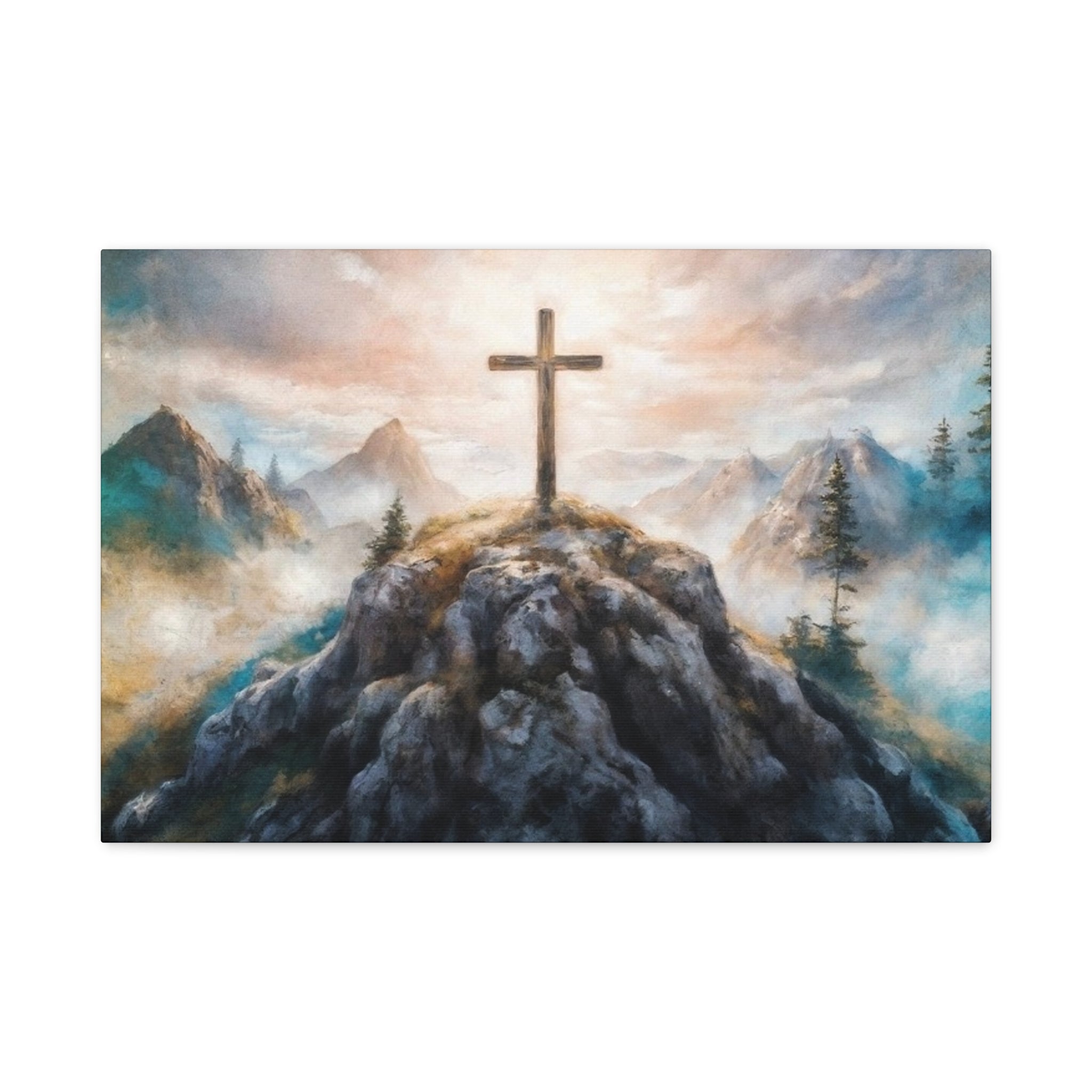 Cross on Mountain Matte Canvas Wall Art — Christian Inspirational Landscape