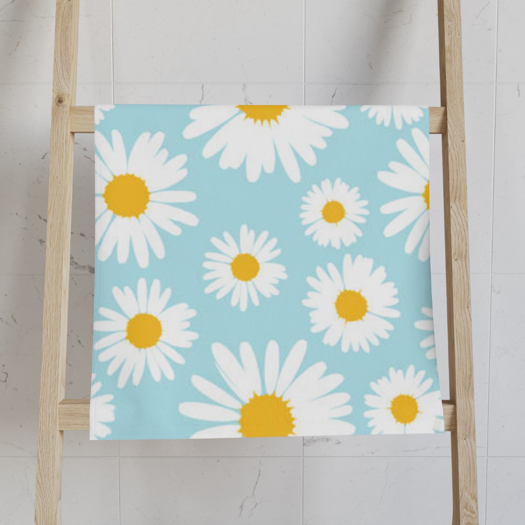 Daisy Print Hand Towel — Blue Floral Kitchen & Bath Accent