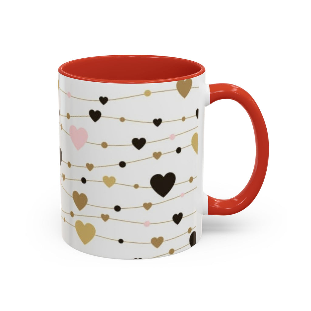 Heart Garland Accent Coffee Mug — Pink & Gold Valentine Ceramic