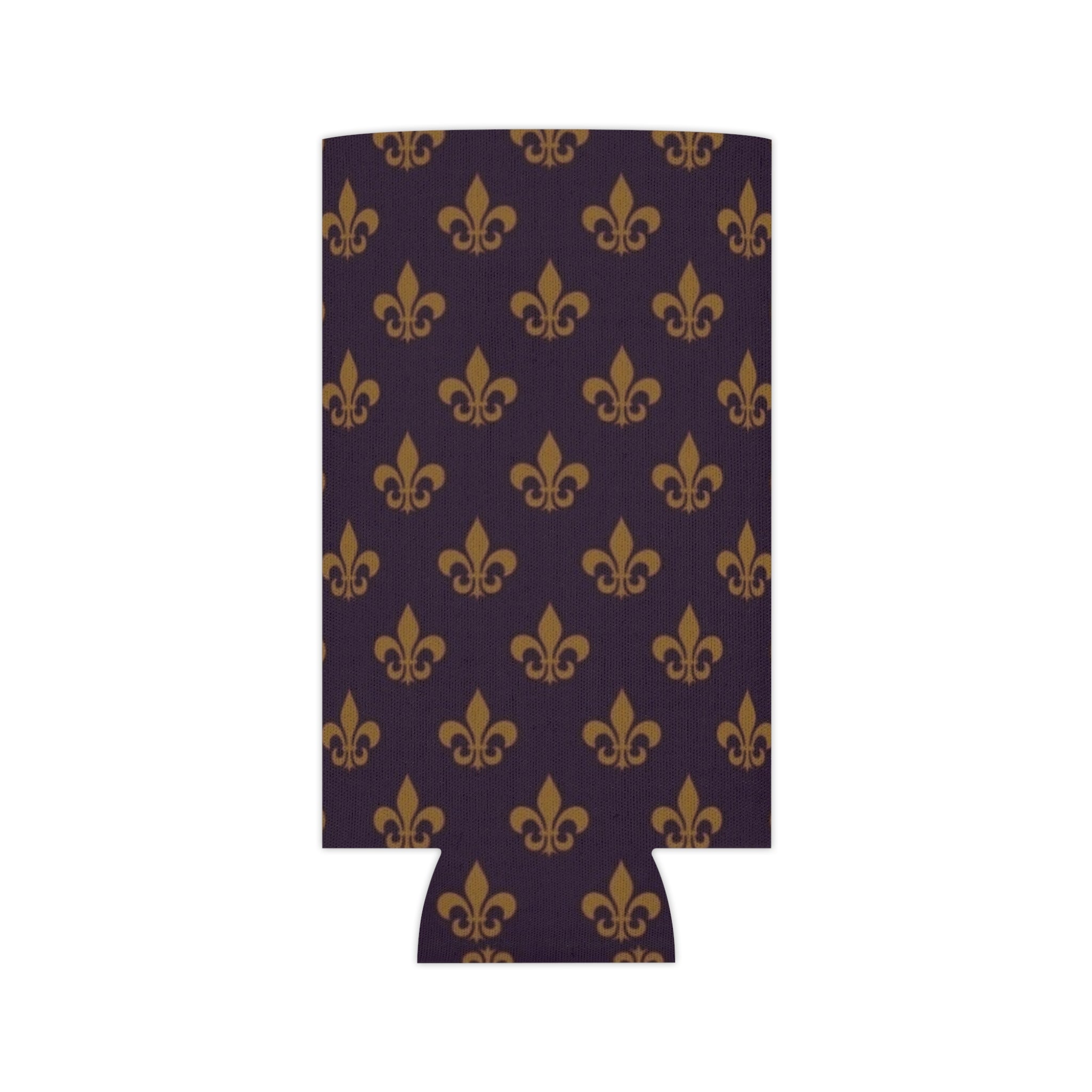 Fleur-de-Lis Can Cooler – Gold on Deep Purple Beverage Koozie