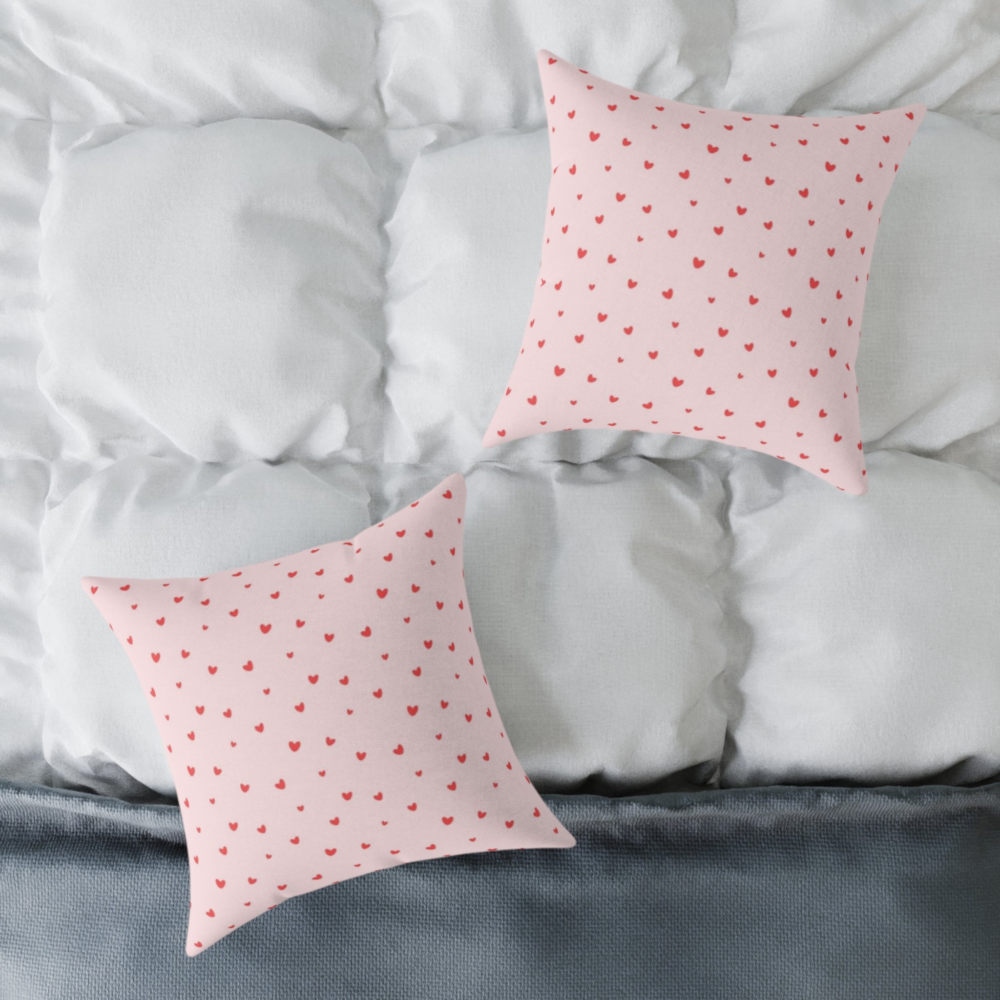 Heart Confetti Square Pillow — Pink Decorative Throw Pillow for Valentine’s Day & Romantic Home Decor