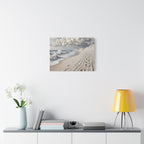 Coastal Serenity Matte Canvas Wall Art — Ocean Waves & Sandy Footprints