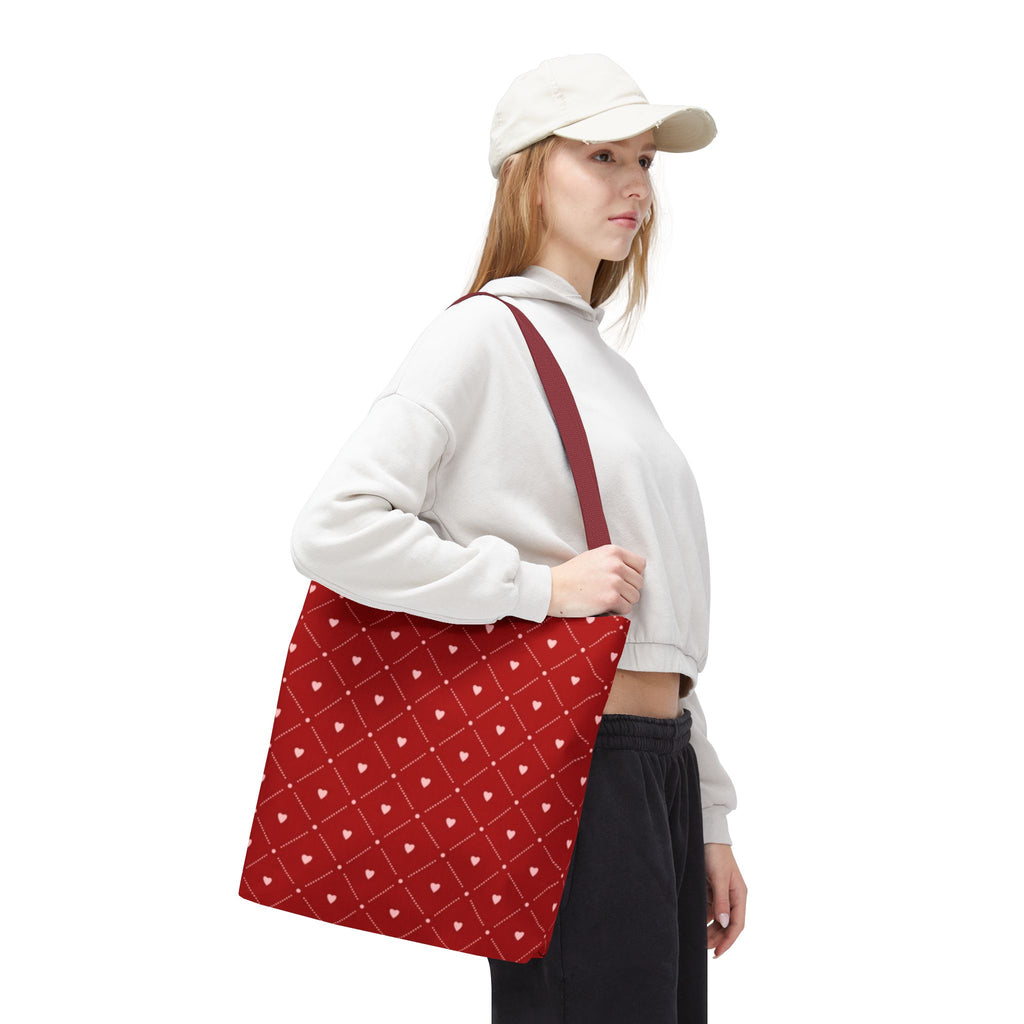 Valentine Red Diamond Heart Tote Bag — All-Over Print Canvas Shopper