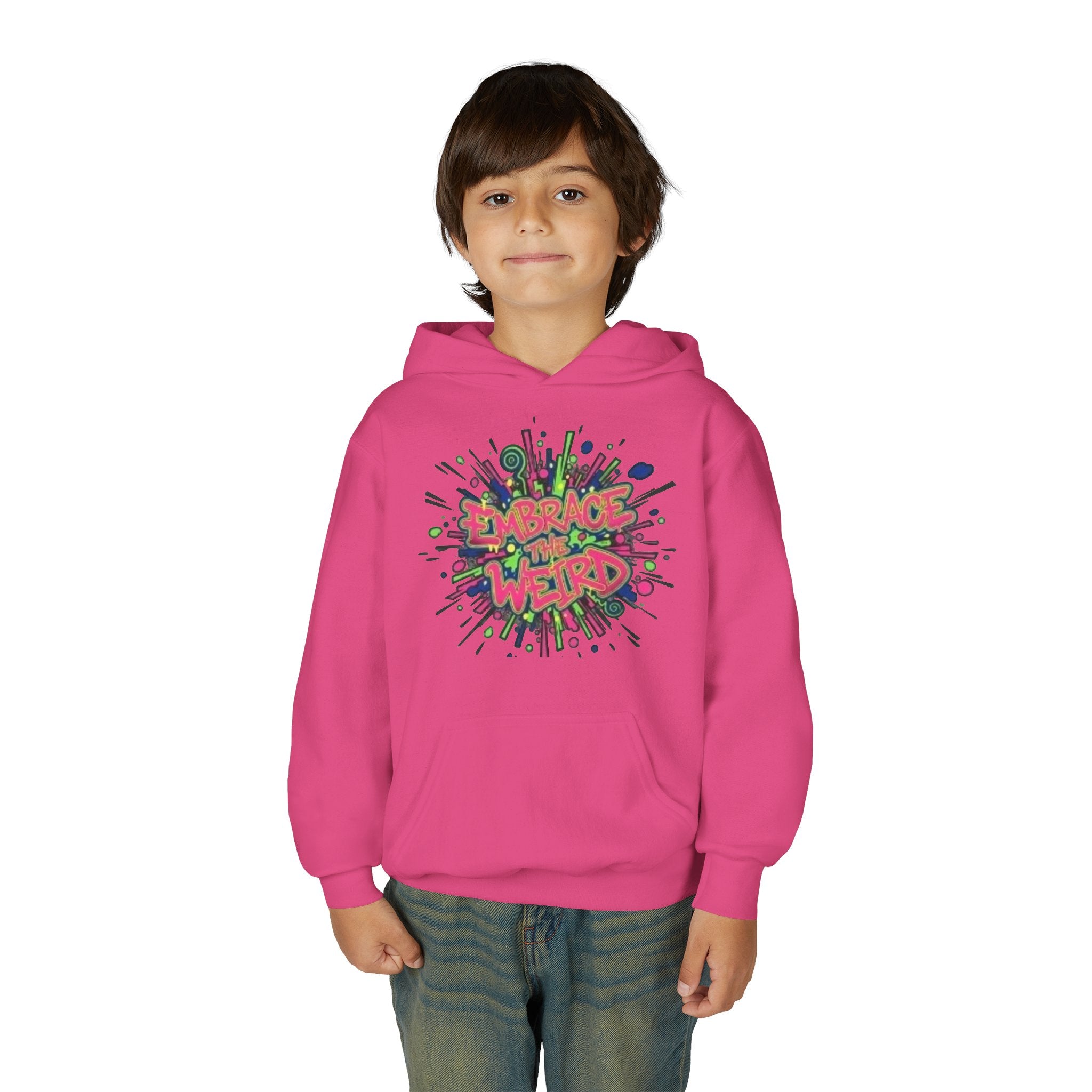 Youth Hoodie — "Embrace the Weird" Colorful Graffiti Graphic