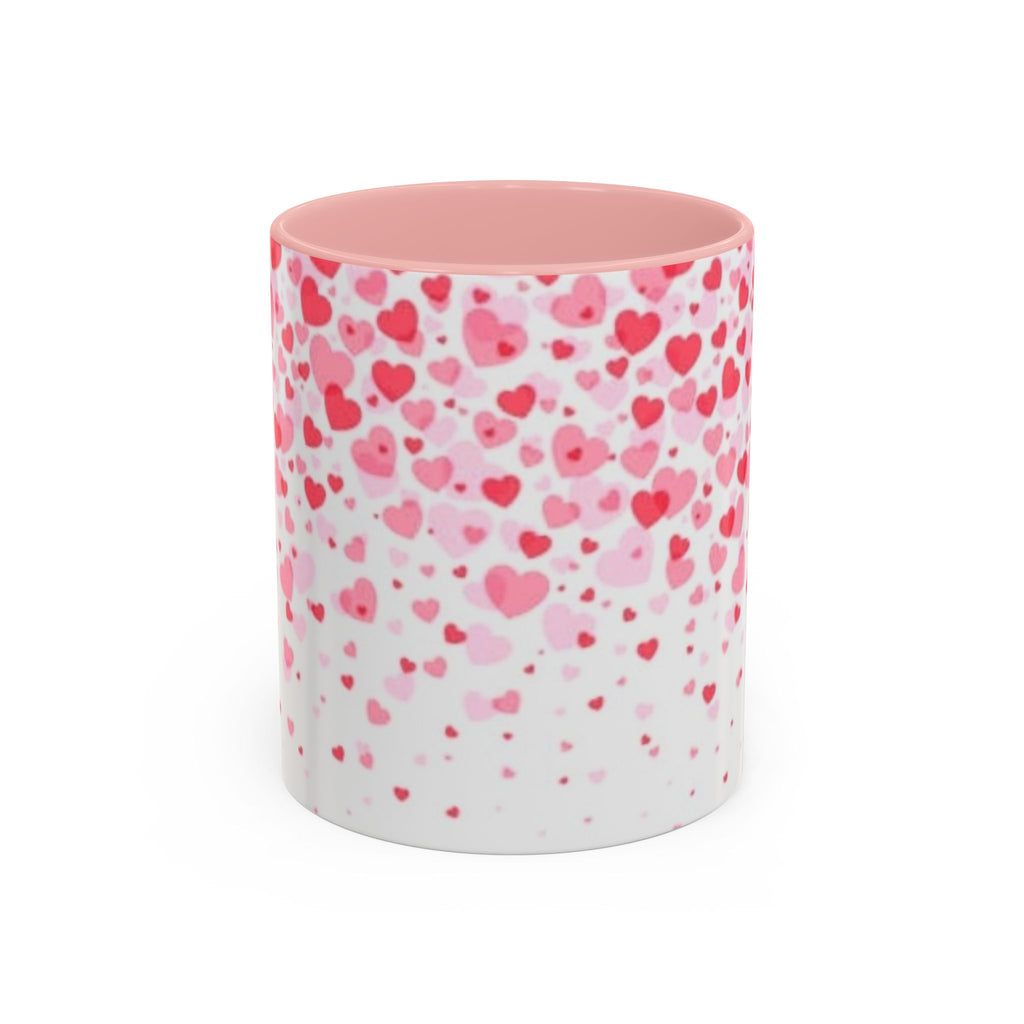 Heart Confetti Accent Coffee Mug — Pink Valentine’s Day Gift (11/15oz)