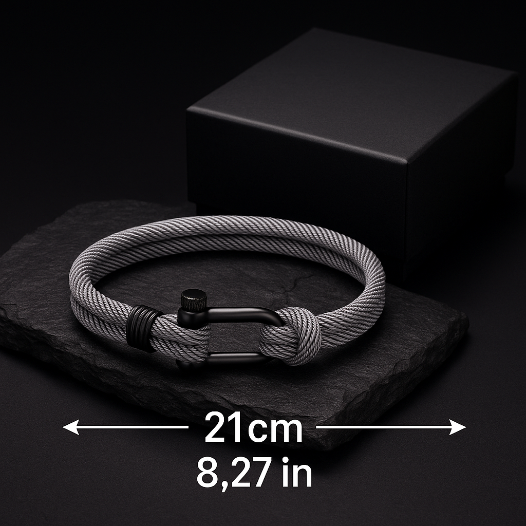 Gray Rope Bracelet – Men’s Nautical Bracelet with Black Stainless Steel Clasp-1