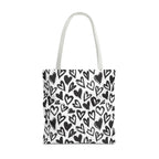 Heart Pattern Tote Bag — Black & White Hand-Drawn Hearts All-Over Print