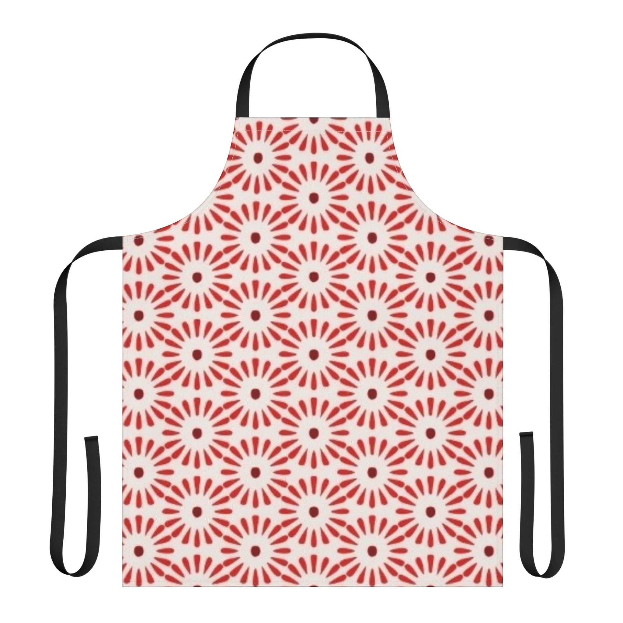 Red Floral Geometric Apron — Casual Kitchen Cooking & Baking Apron