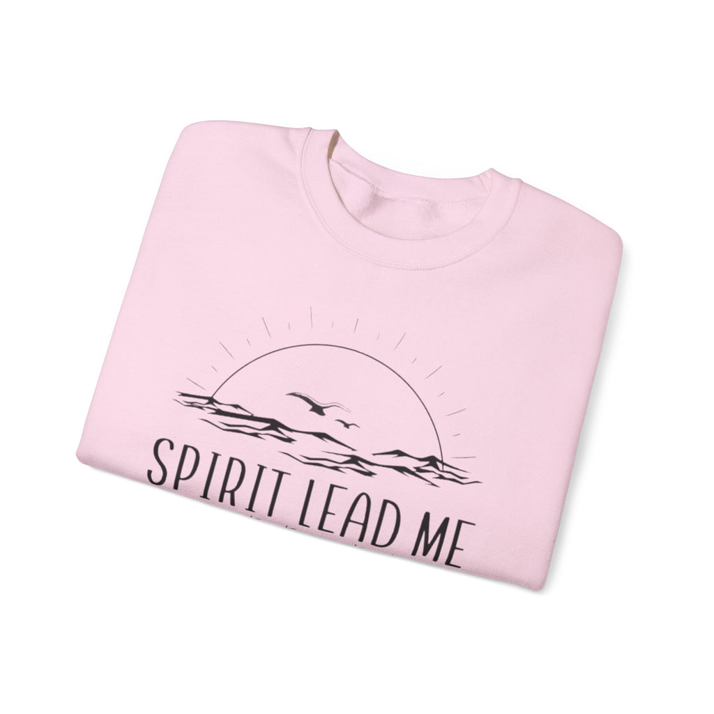 Spirit Lead Me Crewneck Sweatshirt — Minimal Sunrise Mountain Christian Prayer Pullover