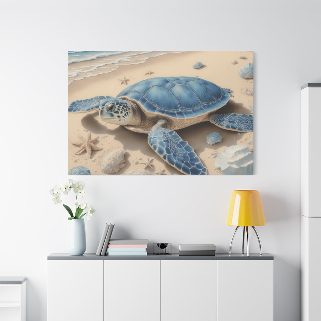 Blue Sea Turtle Canvas Art — Coastal Beach Wall Decor