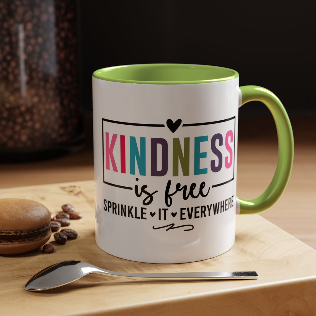 Kindness Is Free Accent Coffee Mug — Inspirational Pink Interior 11/15oz