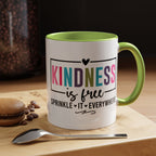 Kindness Is Free Accent Coffee Mug — Inspirational Pink Interior 11/15oz
