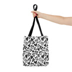 Heart Pattern Tote Bag — Black & White Hand-Drawn Hearts All-Over Print