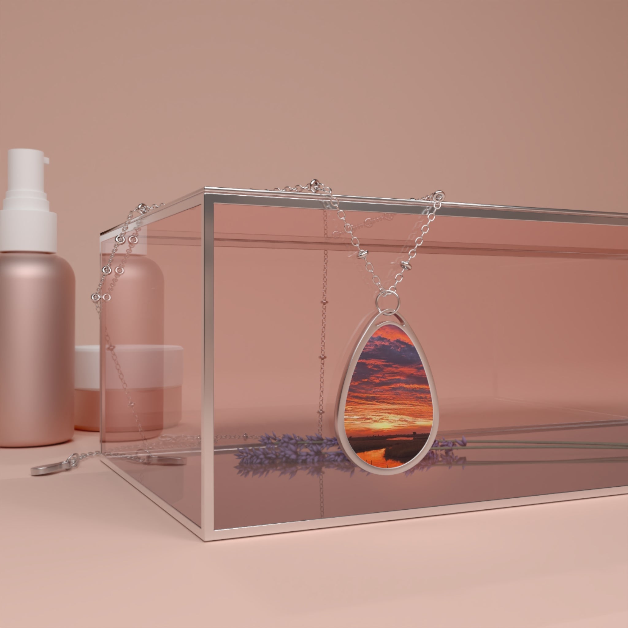 Sunset Oval Photo Necklace — Personalized Teardrop Pendant