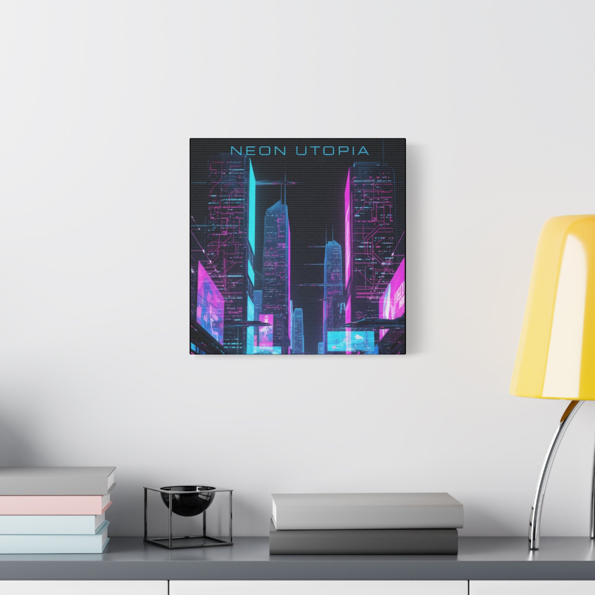 Neon Utopia Cyberpunk Cityscape, Matte Canvas