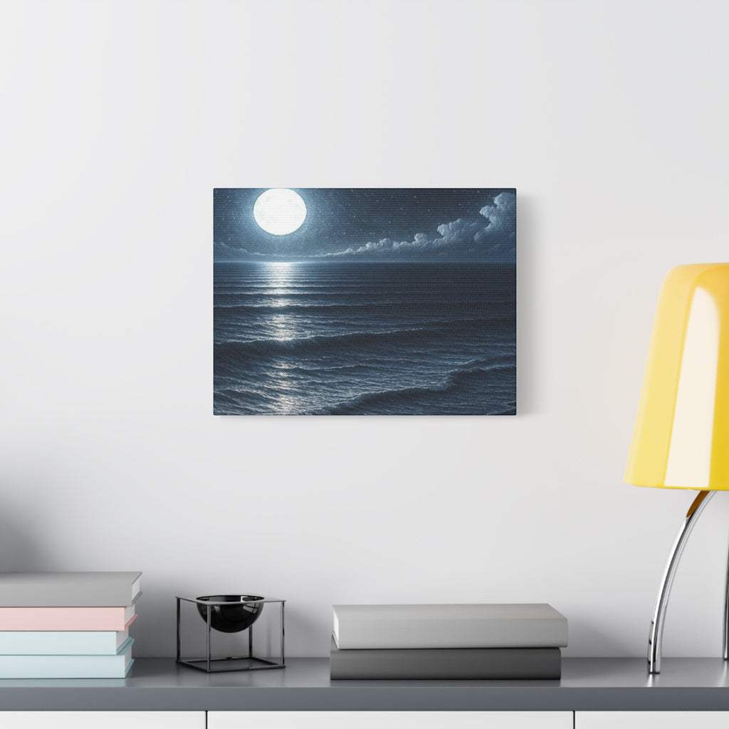 Moonlit Ocean Canvas Wall Art — Serene Night Seascape Matte Stretched Print