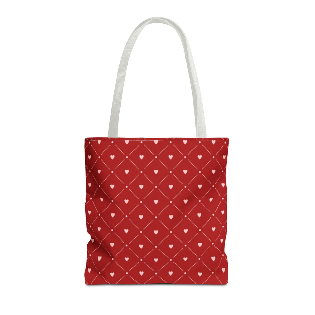 Valentine Red Diamond Heart Tote Bag — All-Over Print Canvas Shopper