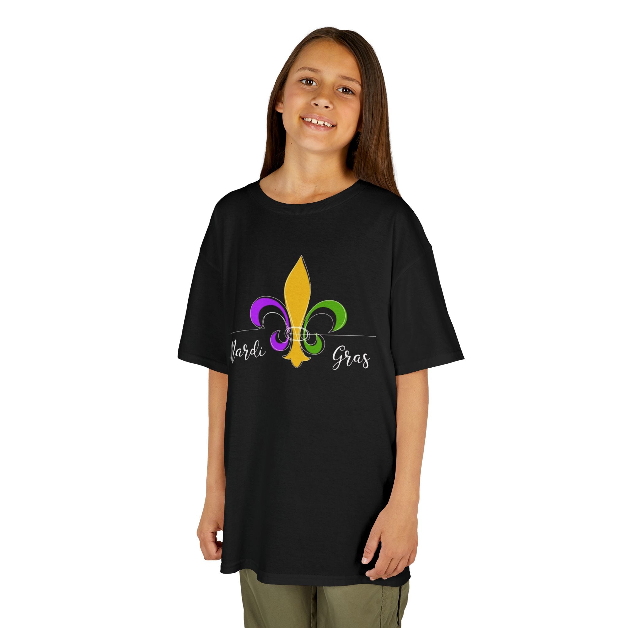 Kids Tee — Mardi Gras Fleur-de-Lis Carnival Shirt (Purple Green Gold)