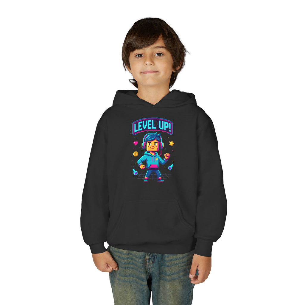 Youth Hoodie — "Level Up!" Gamer Arcade Birthday Pullover